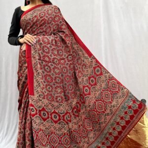 Base colour red with big floral motifs and golden border Price- Rs 8550