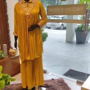 Mango yellow Overlay 3 piece Dress 2