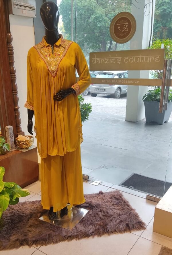 Mango yellow Overlay 3 piece Dress 2