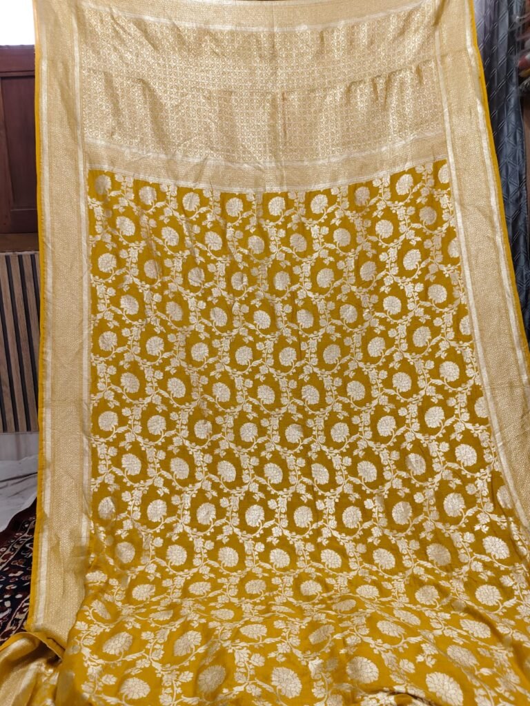 Golden yellow with floral motifs