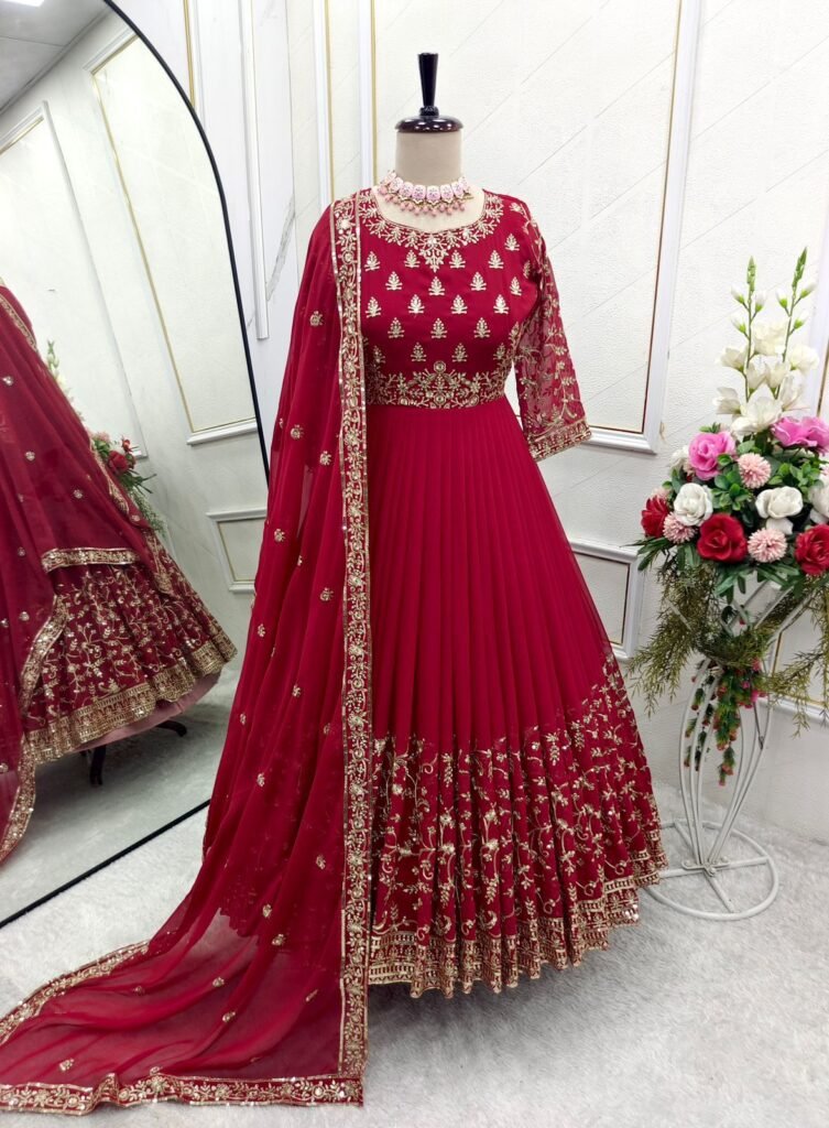 RED Wedding Anarkali, Pant and Dupatta Set