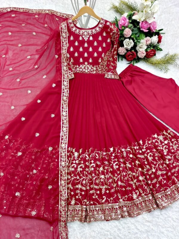 RED Wedding Anarkali, Pant and Dupatta Set