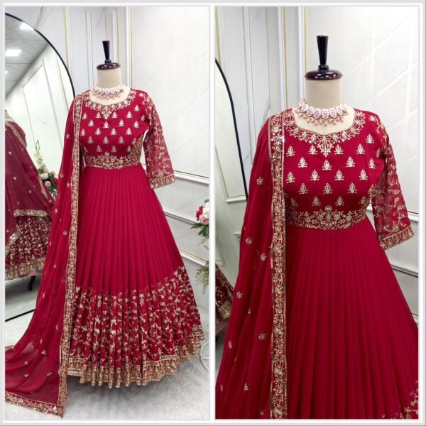 RED Wedding Anarkali, Pant and Dupatta Set