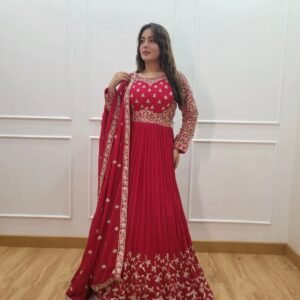 RED Wedding Anarkali, Pant and Dupatta Set