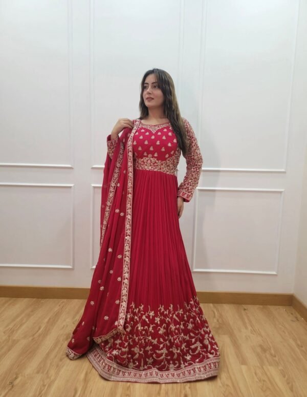 RED Wedding Anarkali, Pant and Dupatta Set