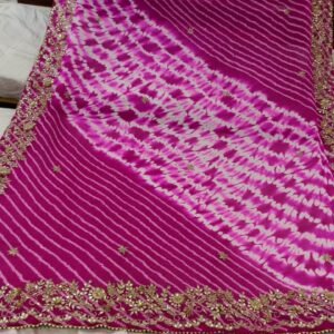 Mulberry pink Pure bandhani shibori saree with hand gota Zari work