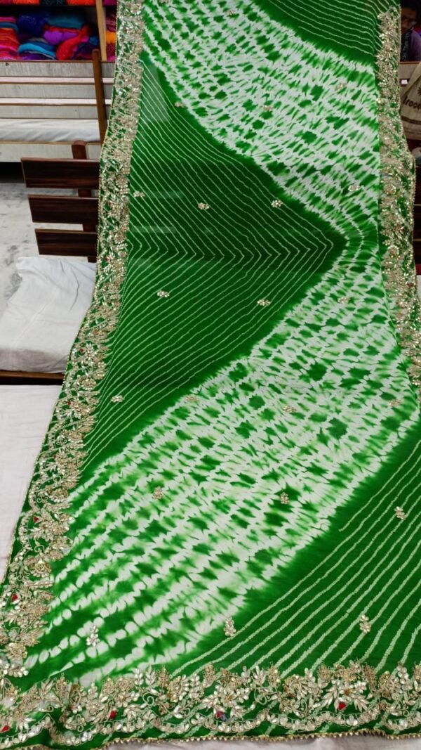 Dark green Pure bandhani shibori saree with hand gota Zari work