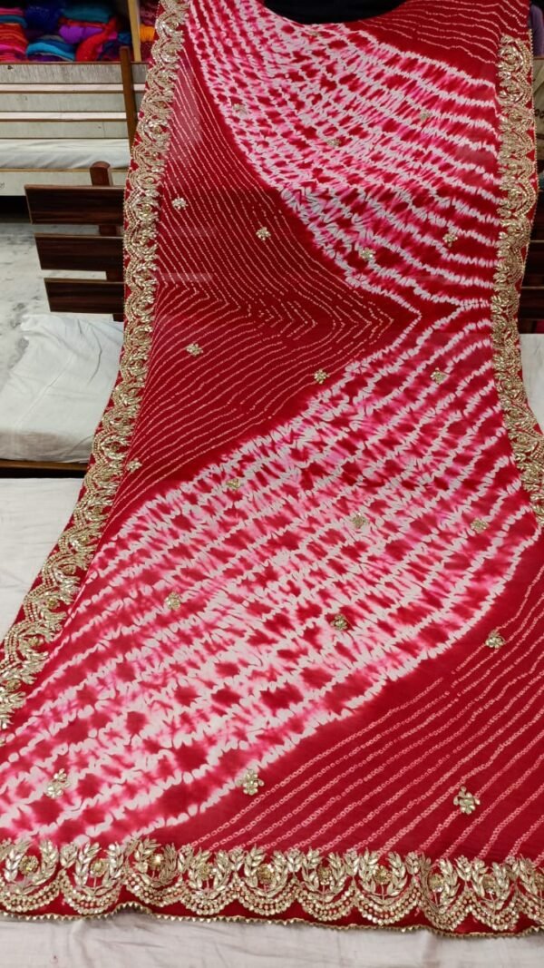 Persian RED Pure bandhani shibori saree with hand gota Zari work