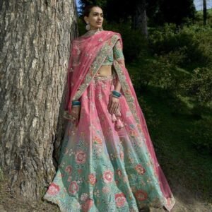 10a Light Pink and Cyan Double coloured Lehenga