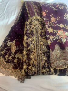 BLACKBERRY PURPLE Pure crepe hand embroidered asymmetrical Anarkali unstitched