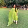 Celery Green Pure Chanderi silk Anarkali kurta set 2