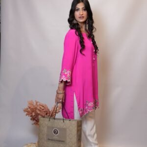 Pure crepe Fuchsia Pink Kurta Set