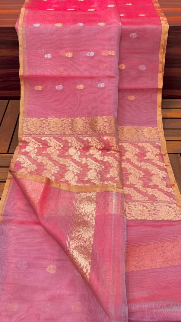 Hot pink Pure Kadwa Tissue Saree b