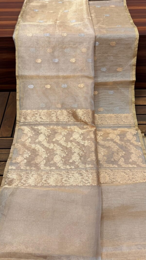 Light orange Pure Kadwa Tissue Saree e
